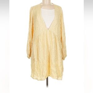 Sundress womans metallic and yellow boho Mini Dress size M/L